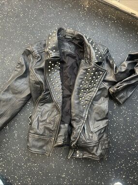 All saints Studded Black Faux Leather Moto Jacket